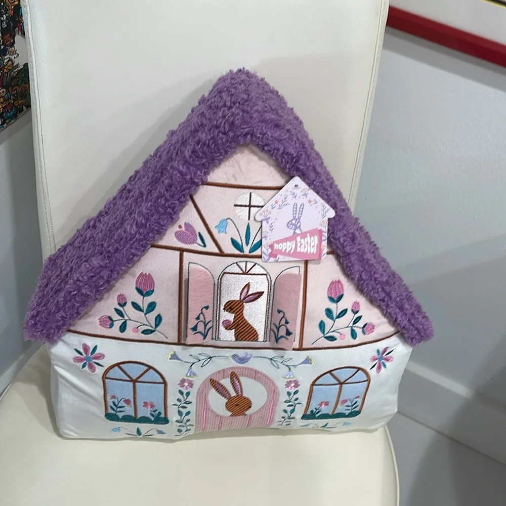 SALE! Purple and Pink Easter Cottage Pillow with Whimsical Design
